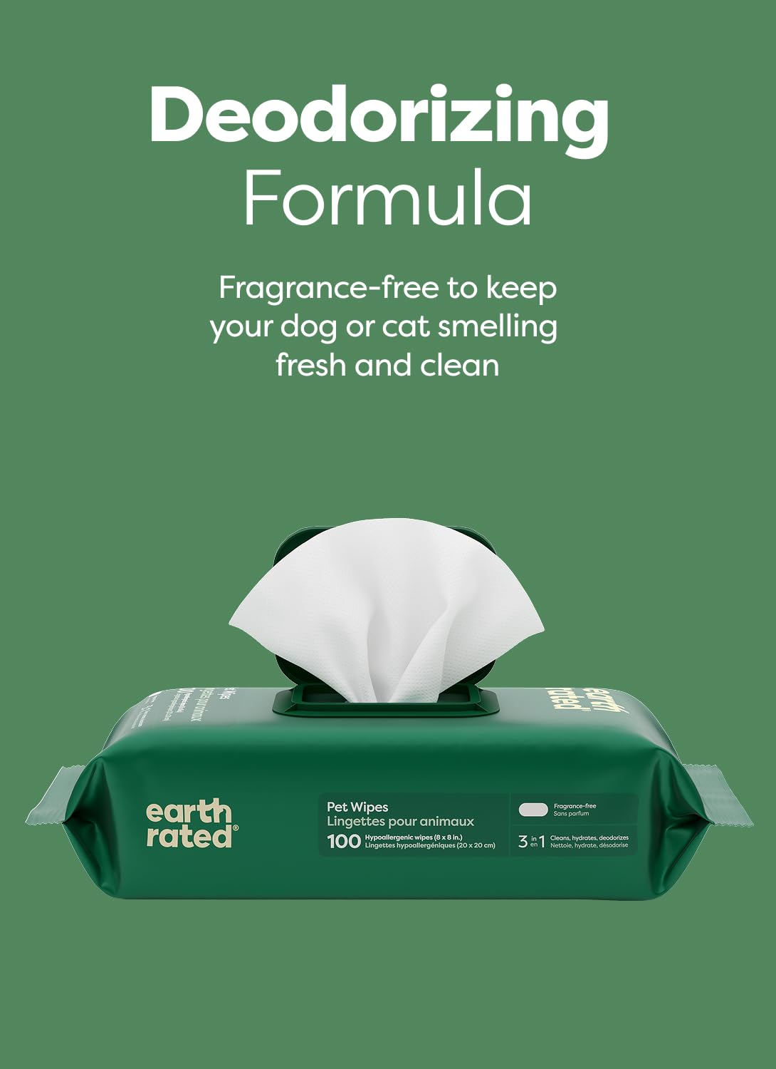 Earth Rated Dog Wipes for Paws & Butt, Deodorizing, Lavender, 100ct