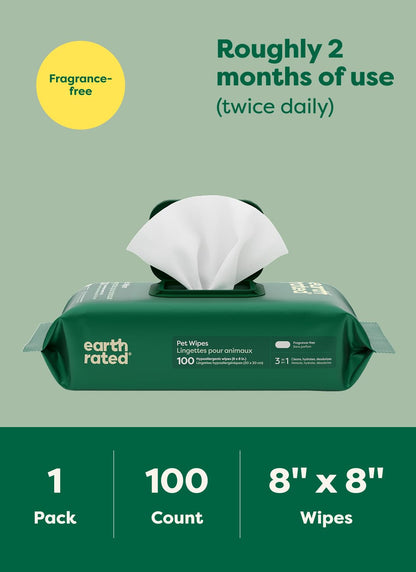 Earth Rated Dog Wipes for Paws & Butt, Deodorizing, Lavender, 100ct