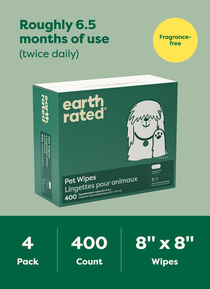 Earth Rated Dog Wipes for Paws & Butt, Deodorizing, Lavender, 100ct