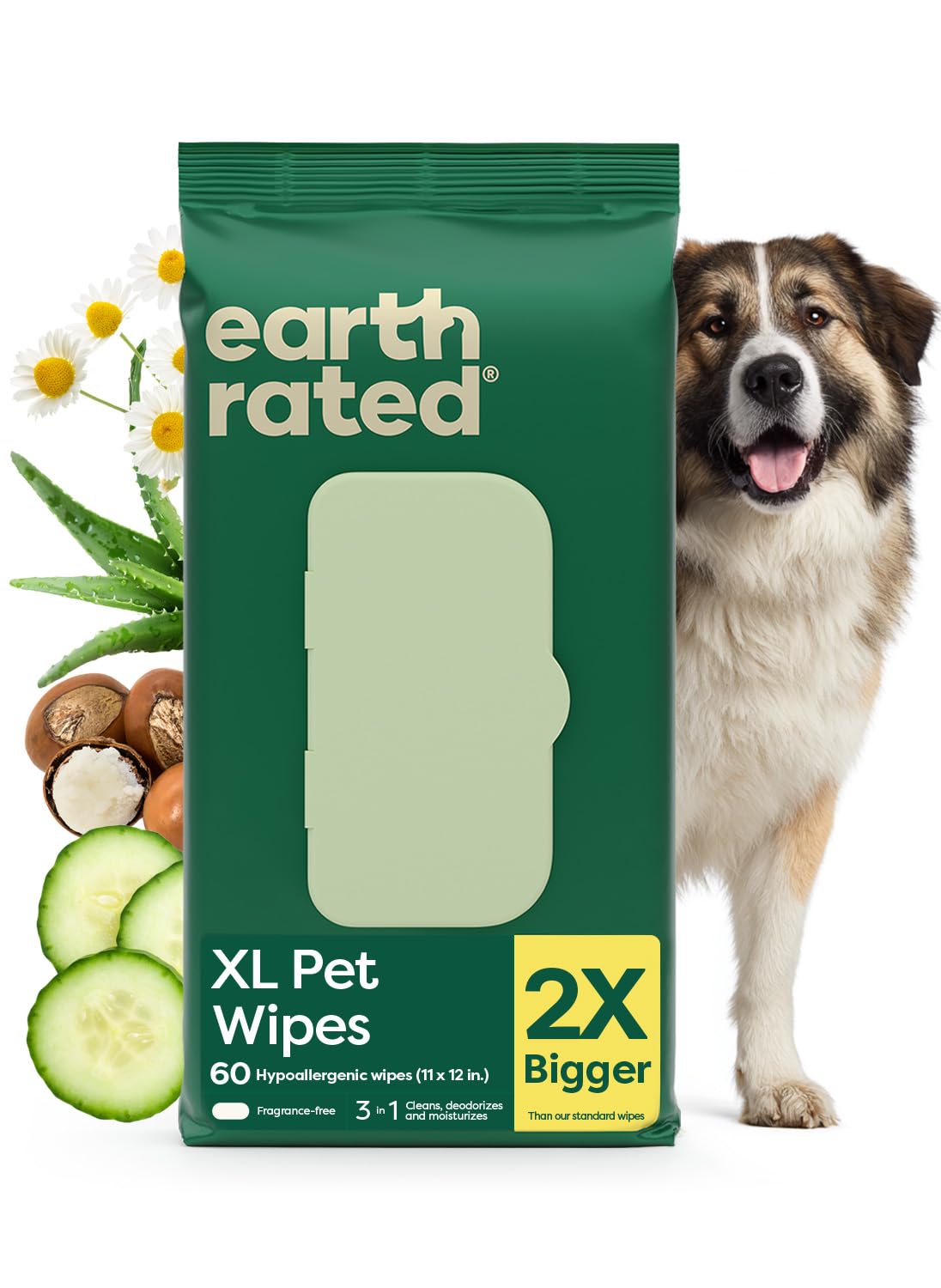 Earth Rated Dog Wipes for Paws & Butt, Deodorizing, Lavender, 100ct