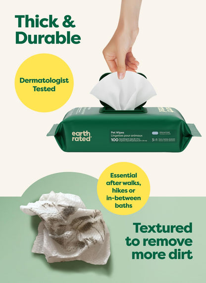 Earth Rated Dog Wipes for Paws & Butt, Deodorizing, Lavender, 100ct