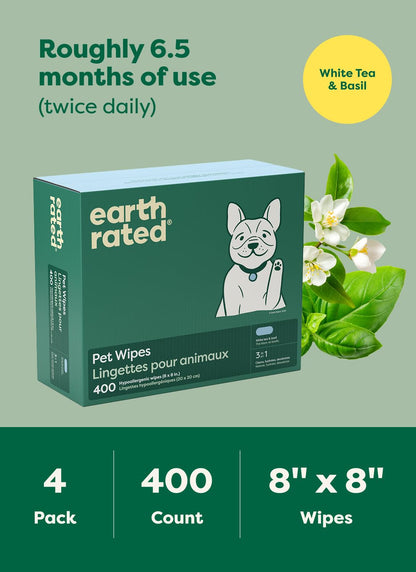 Earth Rated Dog Wipes for Paws & Butt, Deodorizing, Lavender, 100ct