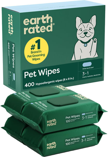 Earth Rated Dog Wipes for Paws & Butt, Deodorizing, Lavender, 100ct