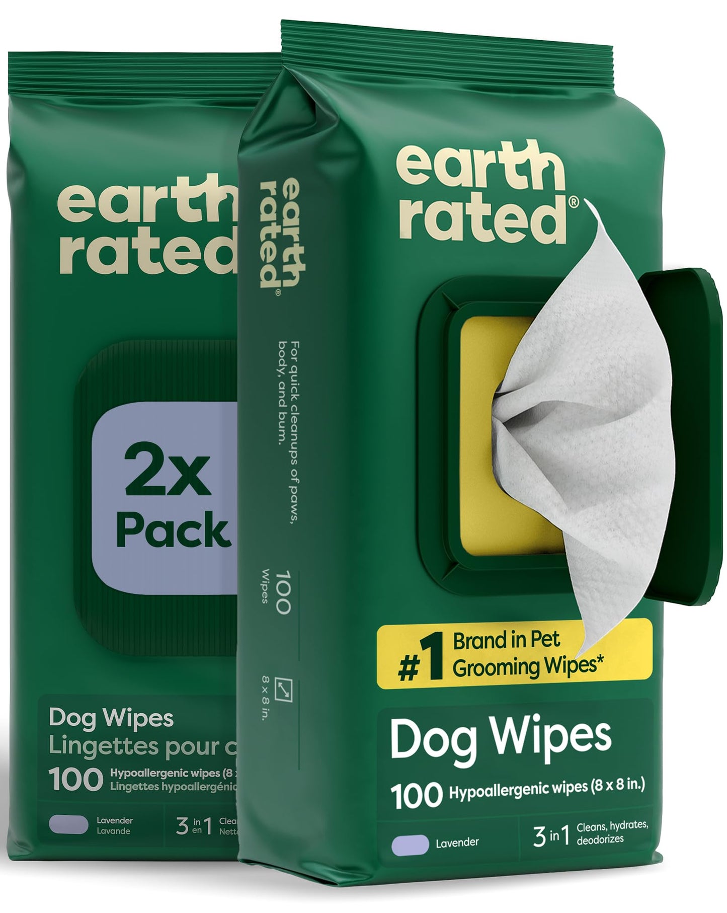 Earth Rated Dog Wipes for Paws & Butt, Deodorizing, Lavender, 100ct