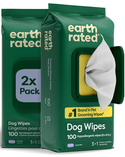 Earth Rated Dog Wipes for Paws & Butt, Deodorizing, Lavender, 100ct