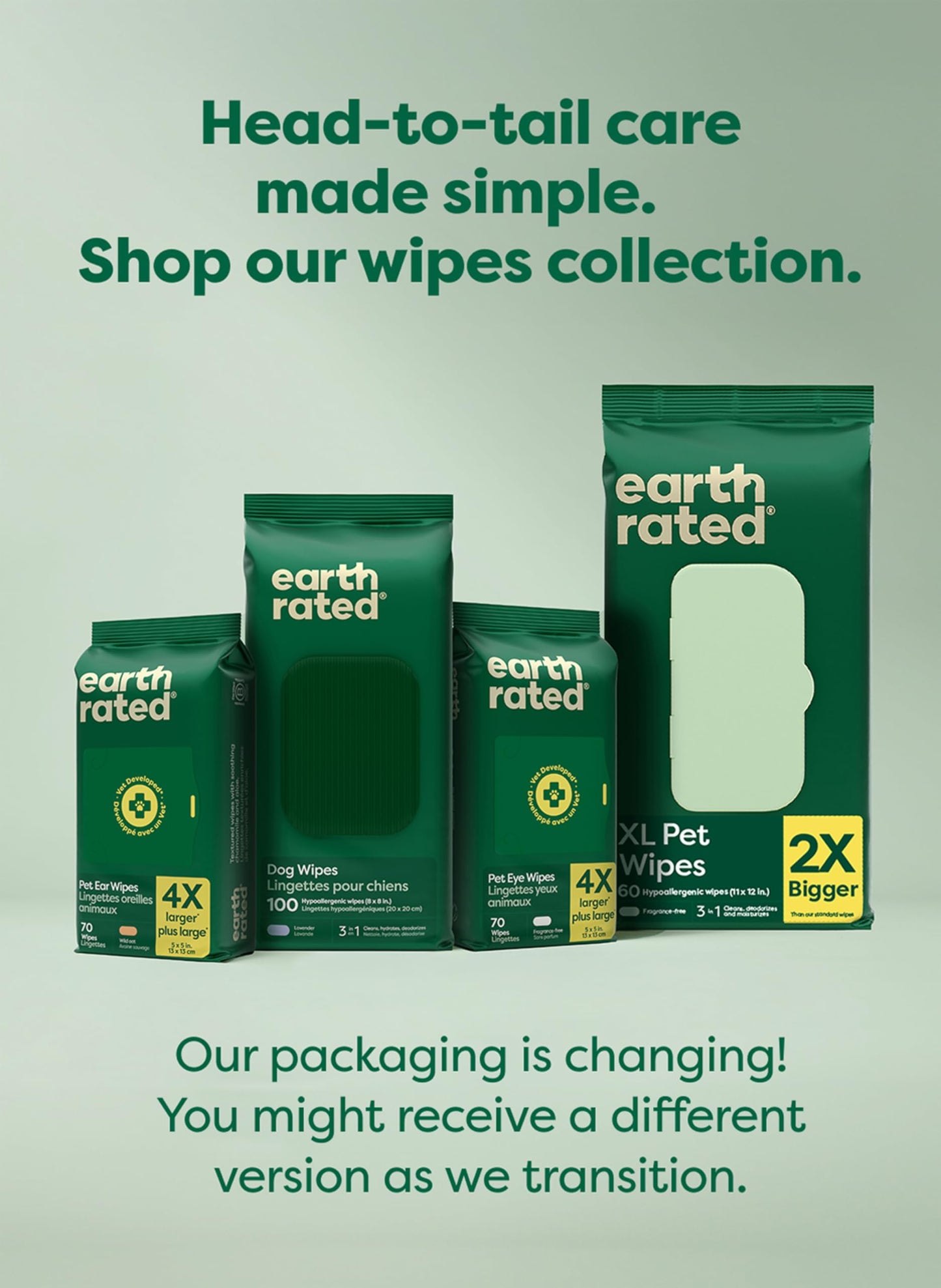 Earth Rated Dog Wipes for Paws & Butt, Deodorizing, Lavender, 100ct