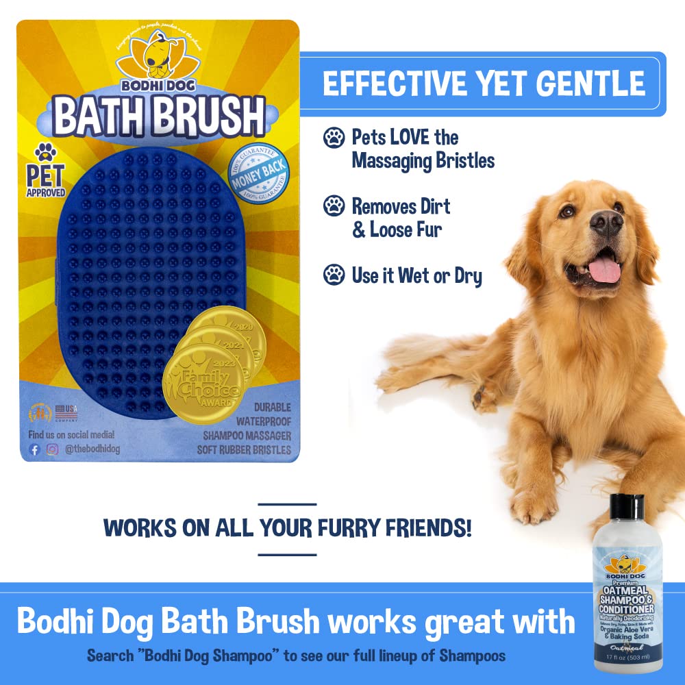 Bodhi Dog Shampoo Brush - Pet Grooming & Bath Supplies for Dogs and Cats - Bath Brush for Long & Short Hair - Premium Scrubber for Shower, Showerhead, Sprayer & Bathing (One Pack, Blue)