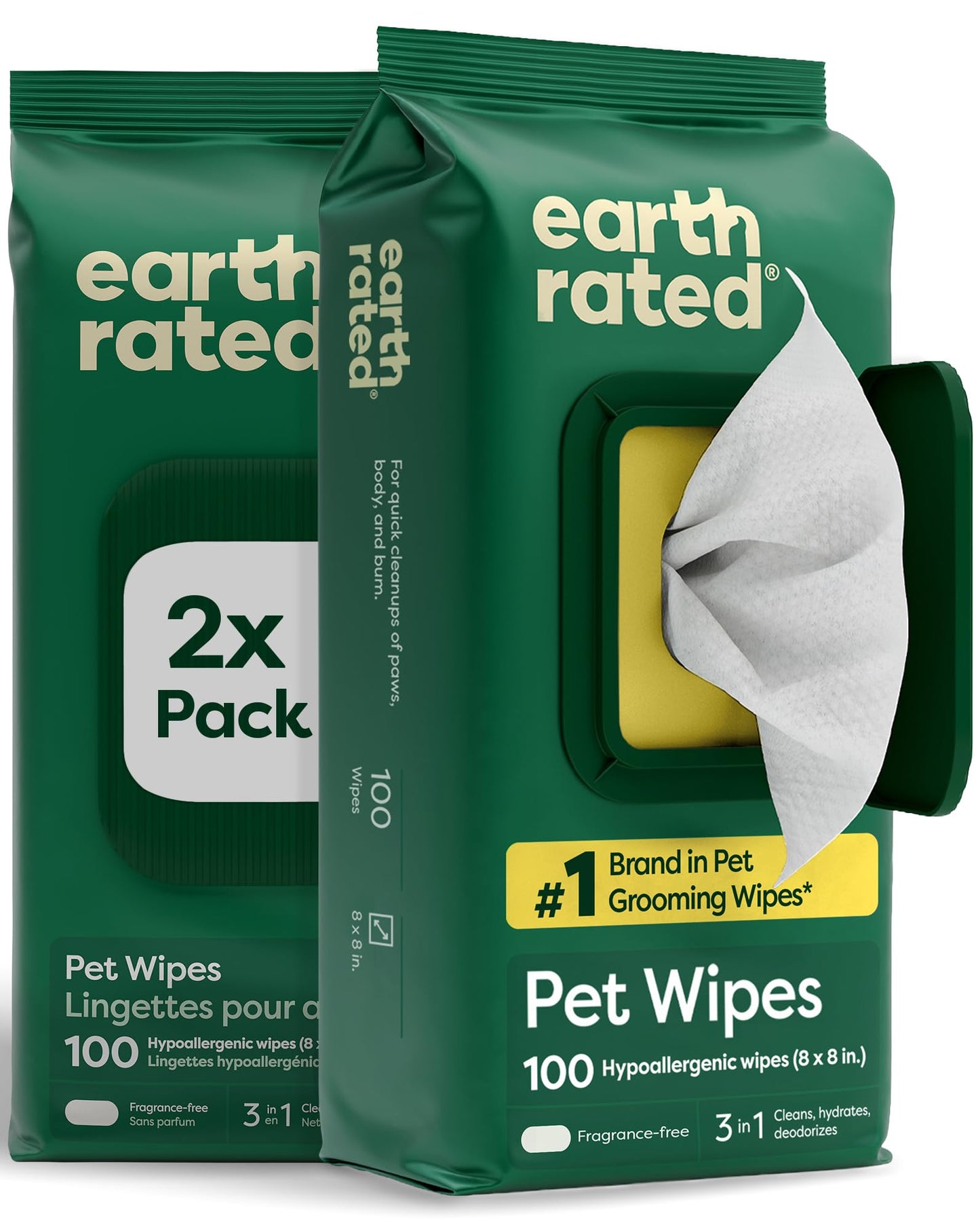 Earth Rated Dog Wipes for Paws & Butt, Deodorizing, Lavender, 100ct