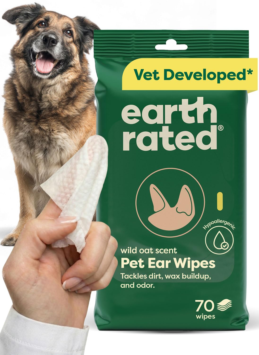 Earth Rated Dog Wipes for Paws & Butt, Deodorizing, Lavender, 100ct