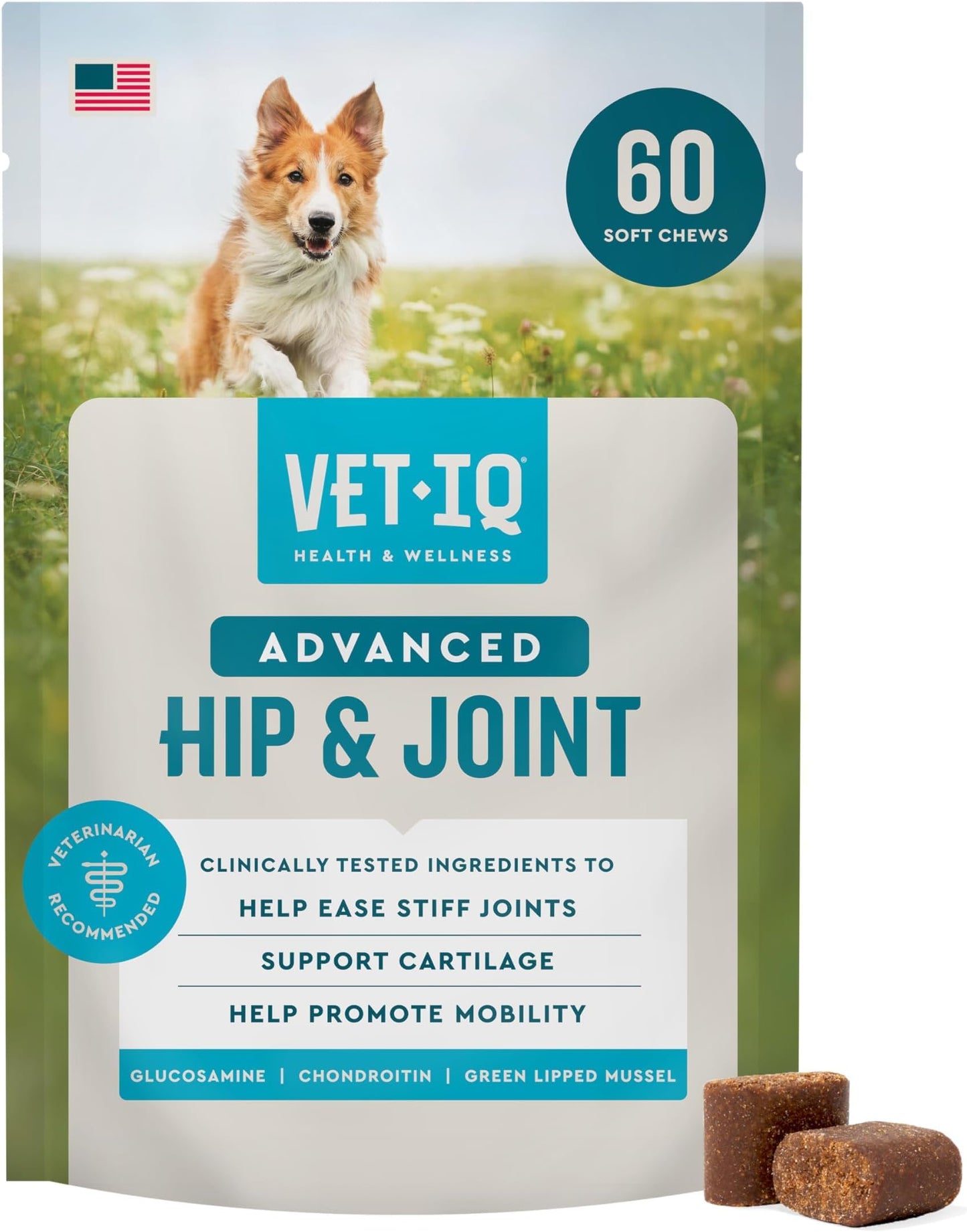 VetIQ Glucosamine Hip & Joint Supplement for Dogs, 180 Soft Chews, Joint Support Supplement with MSM and Krill, Dog Health Supplies Large & Small Breed, Chicken Flavored Chewables