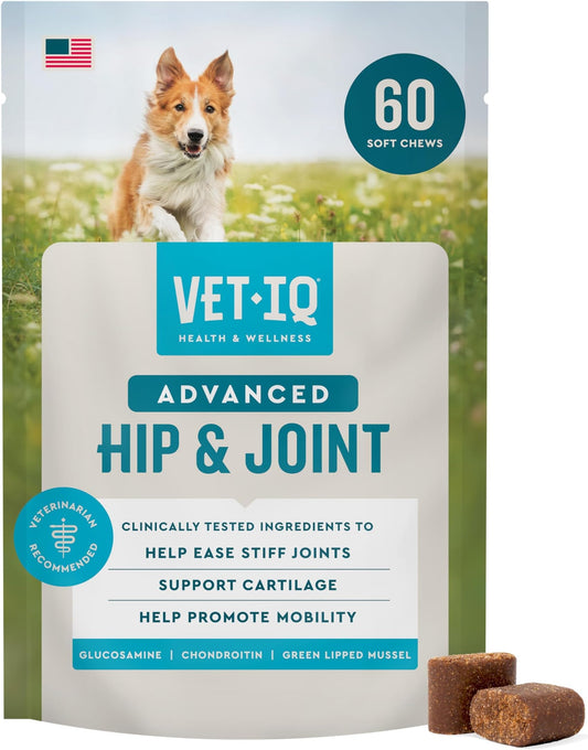 VetIQ Glucosamine Hip & Joint Supplement for Dogs, 180 Soft Chews, Joint Support Supplement with MSM and Krill, Dog Health Supplies Large & Small Breed, Chicken Flavored Chewables