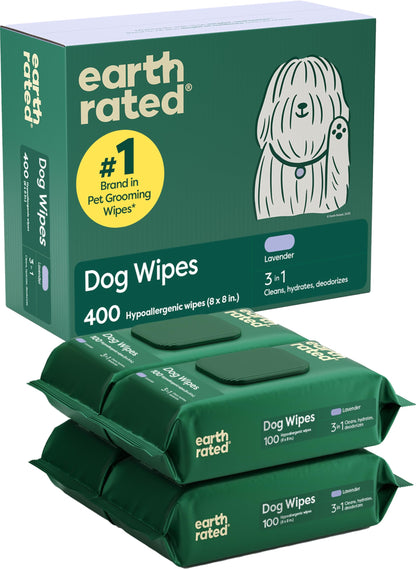 Earth Rated Dog Wipes for Paws & Butt, Deodorizing, Lavender, 100ct