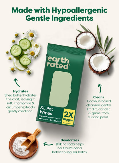 Earth Rated Dog Wipes for Paws & Butt, Deodorizing, Lavender, 100ct