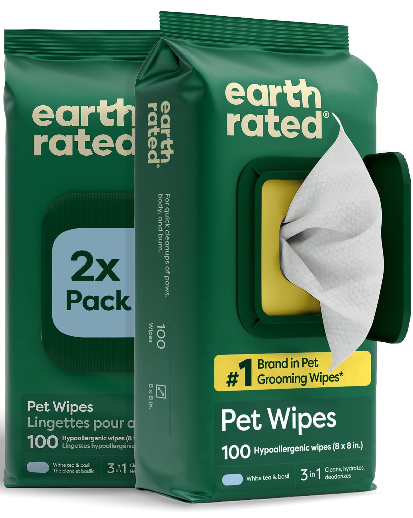Earth Rated Dog Wipes for Paws & Butt, Deodorizing, Lavender, 100ct
