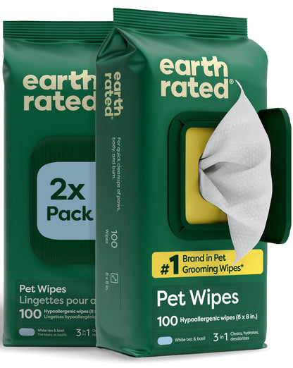 Earth Rated Dog Wipes for Paws & Butt, Deodorizing, Lavender, 100ct