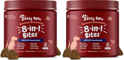 Zesty Paws Dog Multivitamin, Chewable Dog Vitamins and Supplements for Hip & Joints, Skin & Coat, Omega 3 Fish Oil for Dogs- Senior & Puppy Multivitamin- Chicken- 90ct
