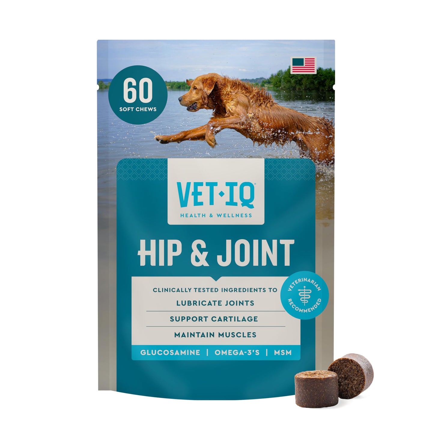 VetIQ Glucosamine Hip & Joint Supplement for Dogs, 180 Soft Chews, Joint Support Supplement with MSM and Krill, Dog Health Supplies Large & Small Breed, Chicken Flavored Chewables
