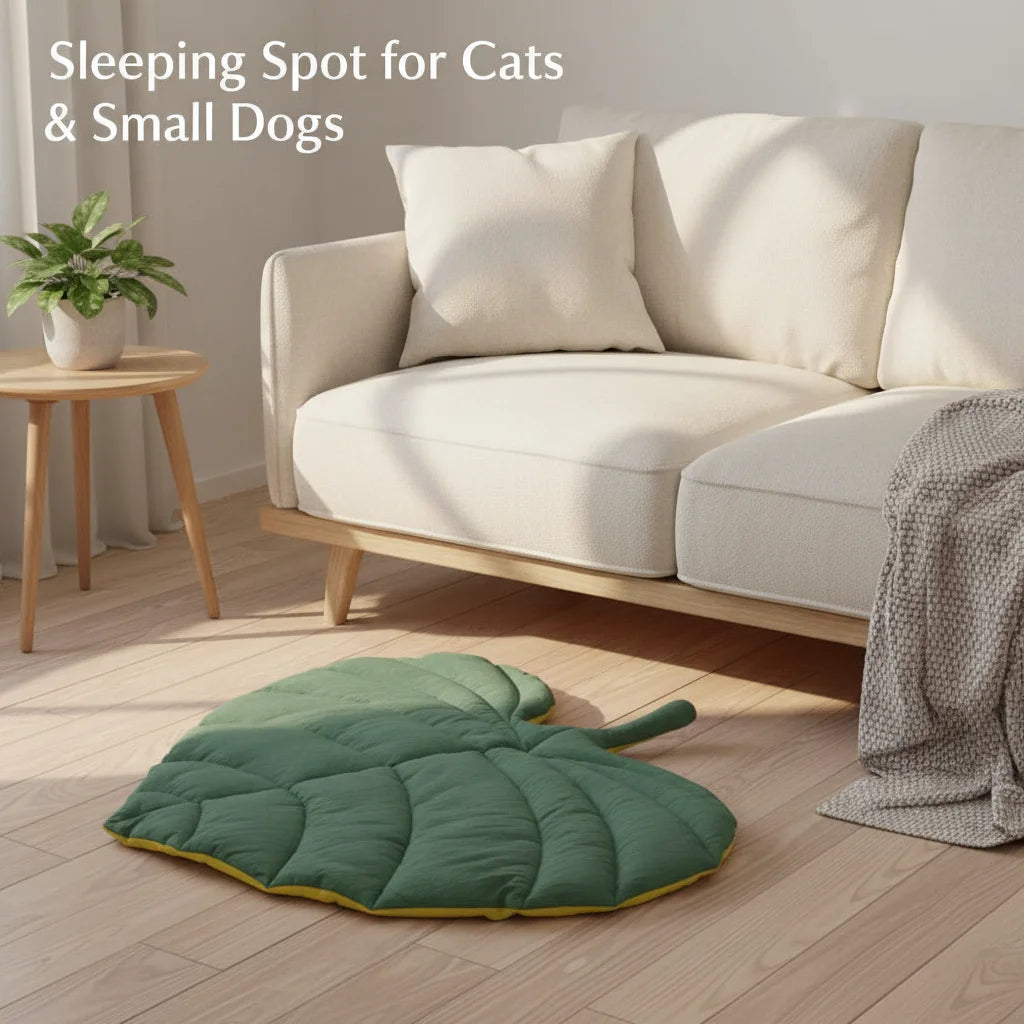 Leaf‑Shaped Pet Sleeping Mat 4‑Season Soft Quilted Cat Dog Bed Pad Room Decor Floor Rug Washable Puppy Kitten Floor Cushion