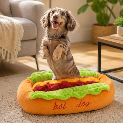 Plush Hot Dog-Shaped Pet Bed