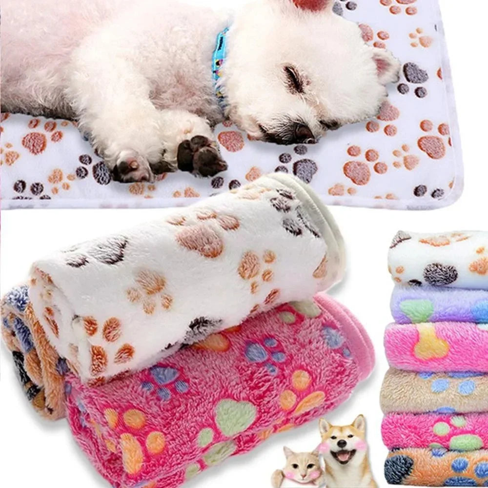 Soft and Skin Friendly Pet Sleeping Blanket Dog Paw Printed Warm Pad Suitable for All Seasons for Household Pet Bedding