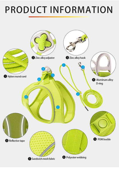 Reflective Adjustable Dog Harness & Leash Set