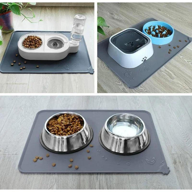 Silicone Pet Food & Water Bowl Mat with Raised Edge