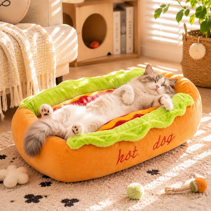 Plush Hot Dog-Shaped Pet Bed