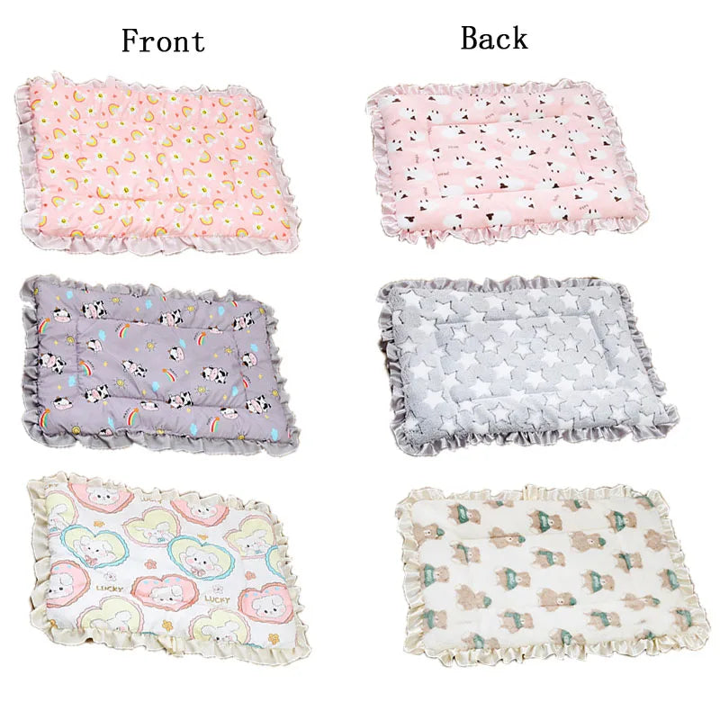 Warm Dog Bed Sofa Pet Sleeping Mat Flannel Lace Mattress for Small Large Dogs Double-Sided Blanket Puppy Mat Bed Pet Accessories