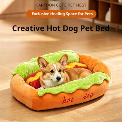 Plush Hot Dog-Shaped Pet Bed
