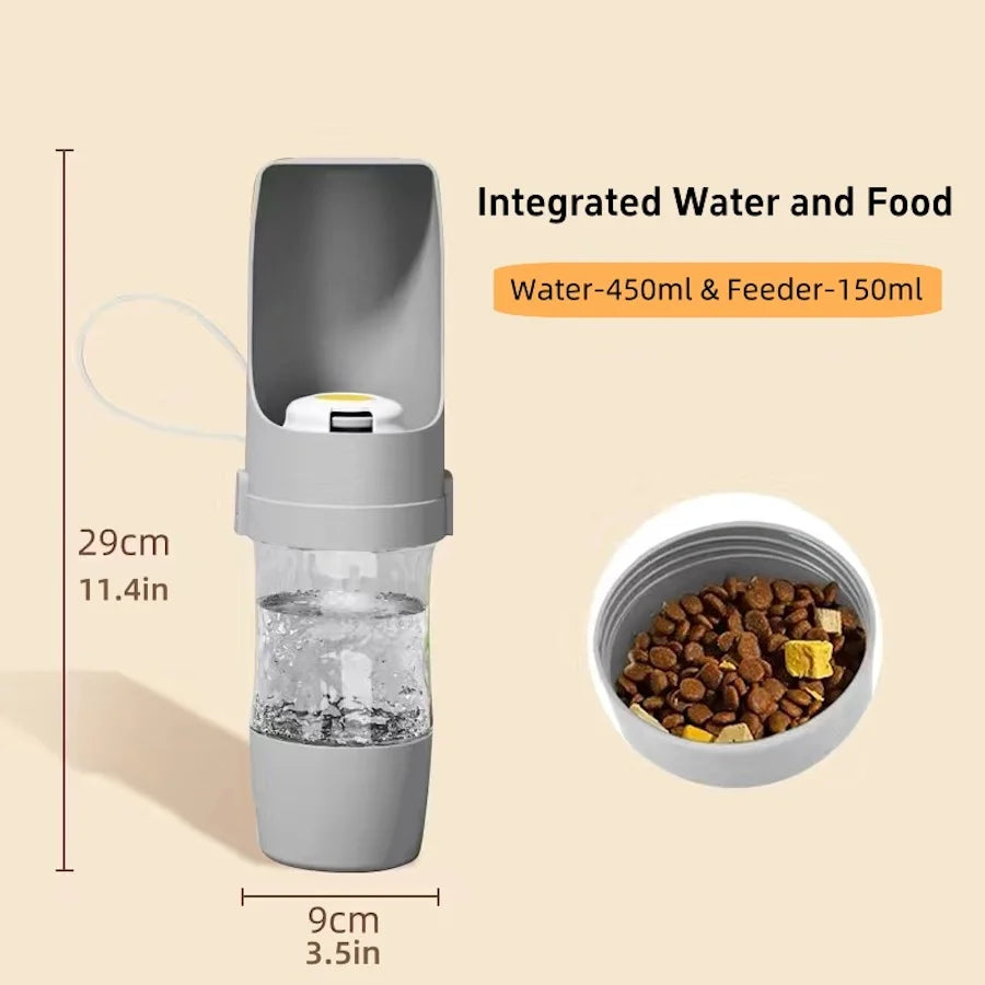Dog & Cat Water Bottle with Food Storage