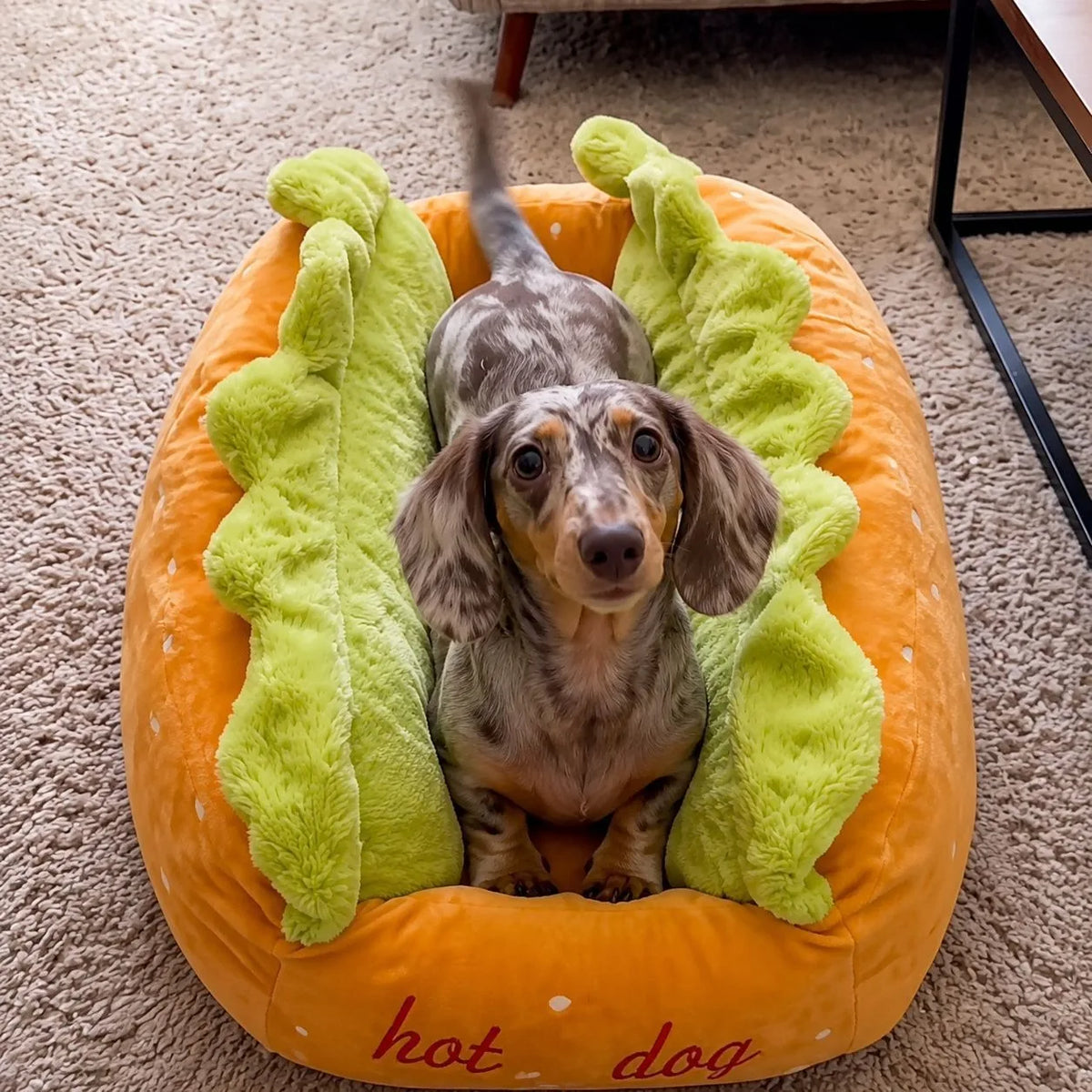 Plush Hot Dog-Shaped Pet Bed