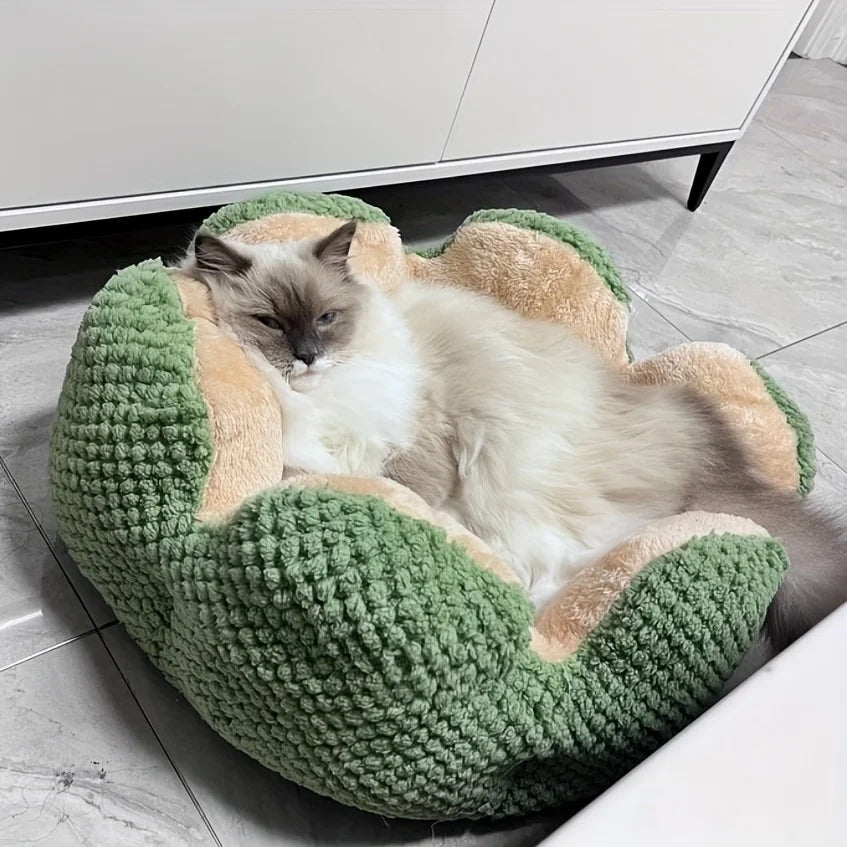 Petal Shaped Pet Bed, Plush Round Dog & Cat Cushion Mat with Knitted Texture, Ultra Soft Warm Nest for Kittens Puppies in Winter