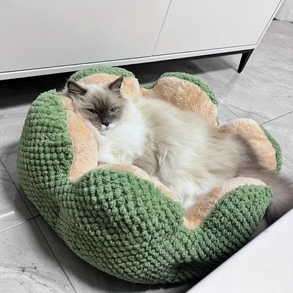 Petal Shaped Pet Bed, Plush Round Dog & Cat Cushion Mat with Knitted Texture, Ultra Soft Warm Nest for Kittens Puppies in Winter