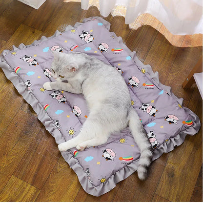 Warm Dog Bed Sofa Pet Sleeping Mat Flannel Lace Mattress for Small Large Dogs Double-Sided Blanket Puppy Mat Bed Pet Accessories