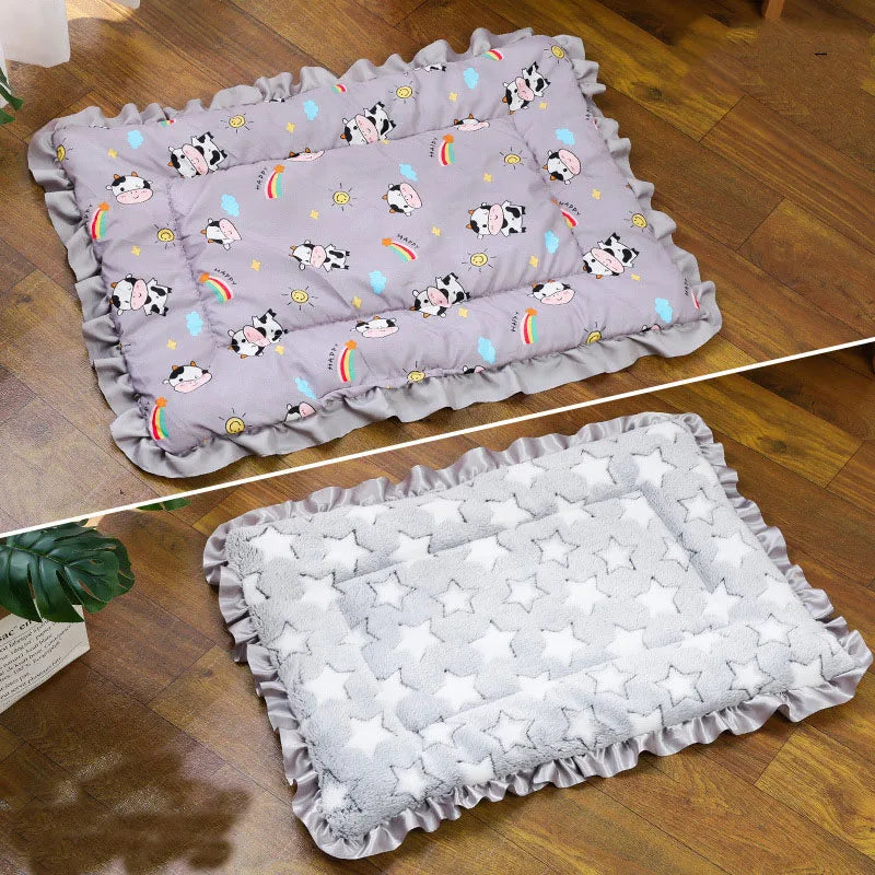 Warm Dog Bed Sofa Pet Sleeping Mat Flannel Lace Mattress for Small Large Dogs Double-Sided Blanket Puppy Mat Bed Pet Accessories