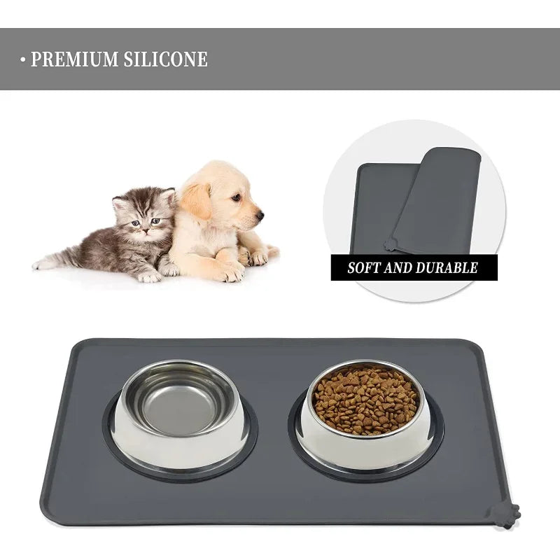 Silicone Pet Food & Water Bowl Mat with Raised Edge