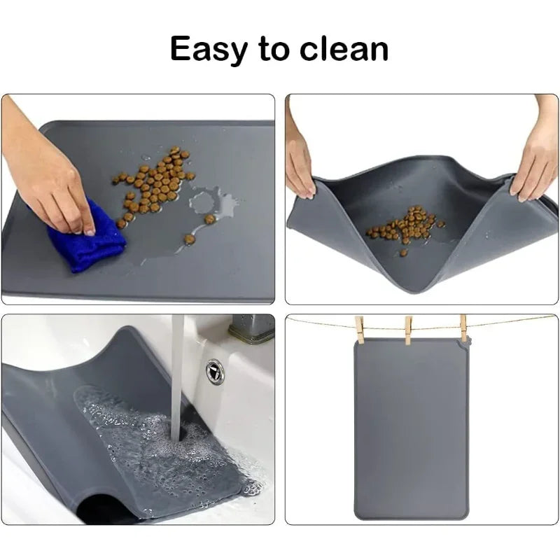 Silicone Pet Food & Water Bowl Mat with Raised Edge