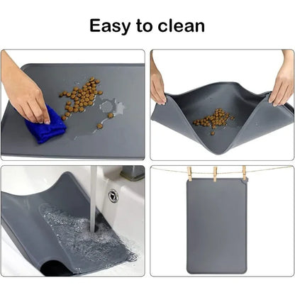 Silicone Pet Food & Water Bowl Mat with Raised Edge