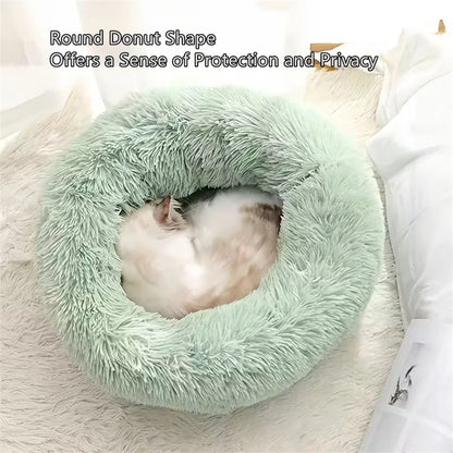 Soft Pet Cat Bed Pad Plush Warm Faux Fur Dog Calm Bed Donut Round Bed Comfortable Sleeping Washable for Small Medium Dog and Cat