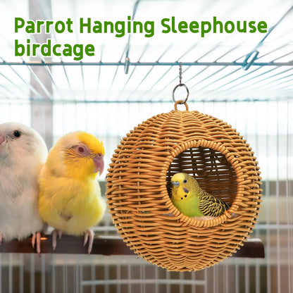 Parrot Nest Hanging Sleephouse Wicker Birdcage Accessory Natural Pet Supplies
