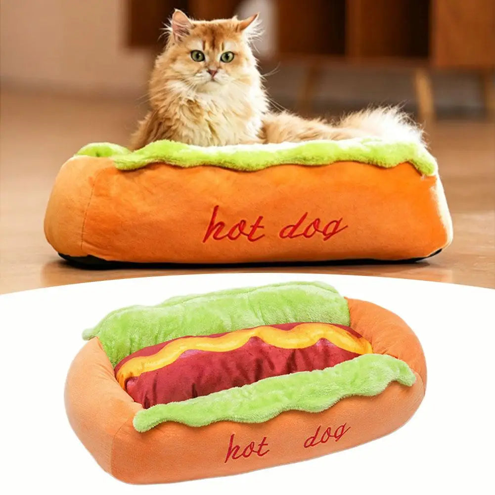 Plush Hot Dog-Shaped Pet Bed