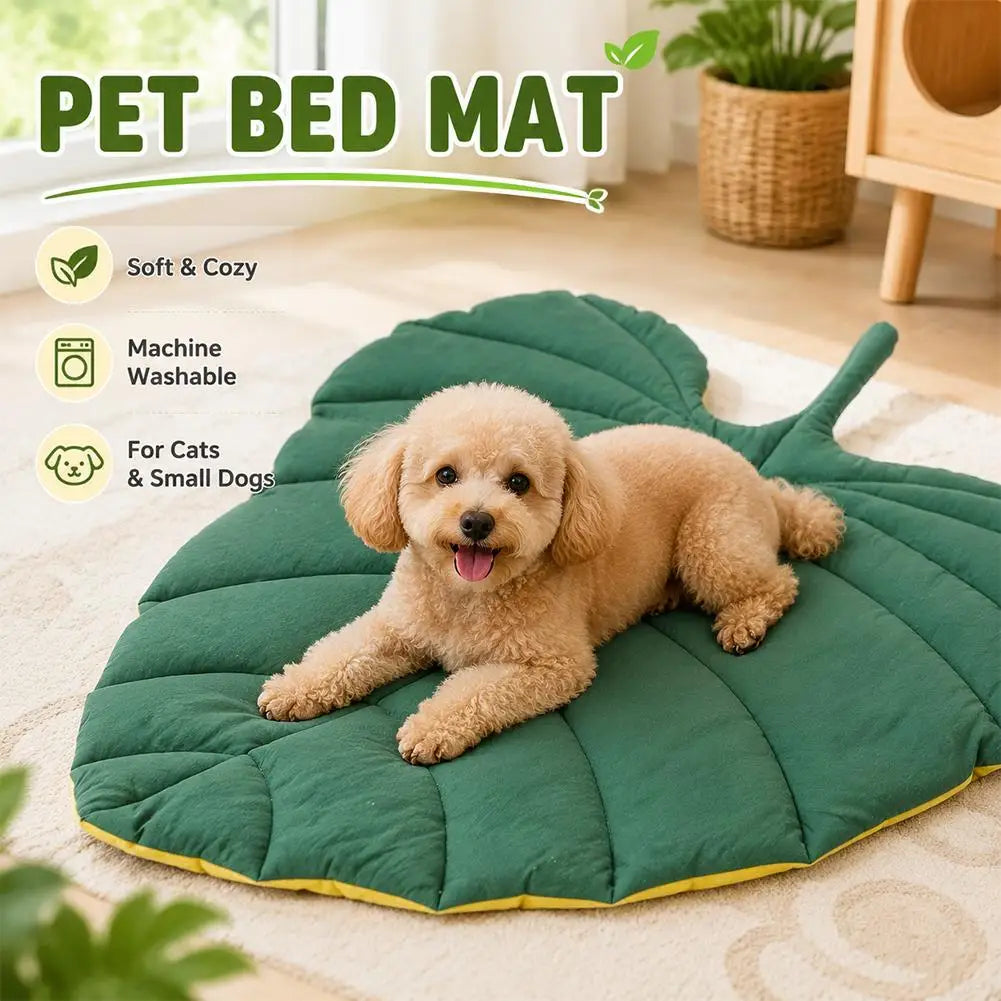 Leaf‑Shaped Pet Sleeping Mat 4‑Season Soft Quilted Cat Dog Bed Pad Room Decor Floor Rug Washable Puppy Kitten Floor Cushion
