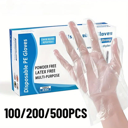 100/200/500PCS Disposable PE Gloves Plastic Gloves Terrace Pet Supplies Salon Catering Services Multi Purpose Household Tools